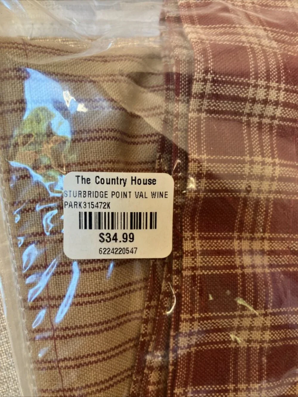 Sturbridge Point Valance in Wine Plaid/Stripe 72x15 Lined, New, Still in Package